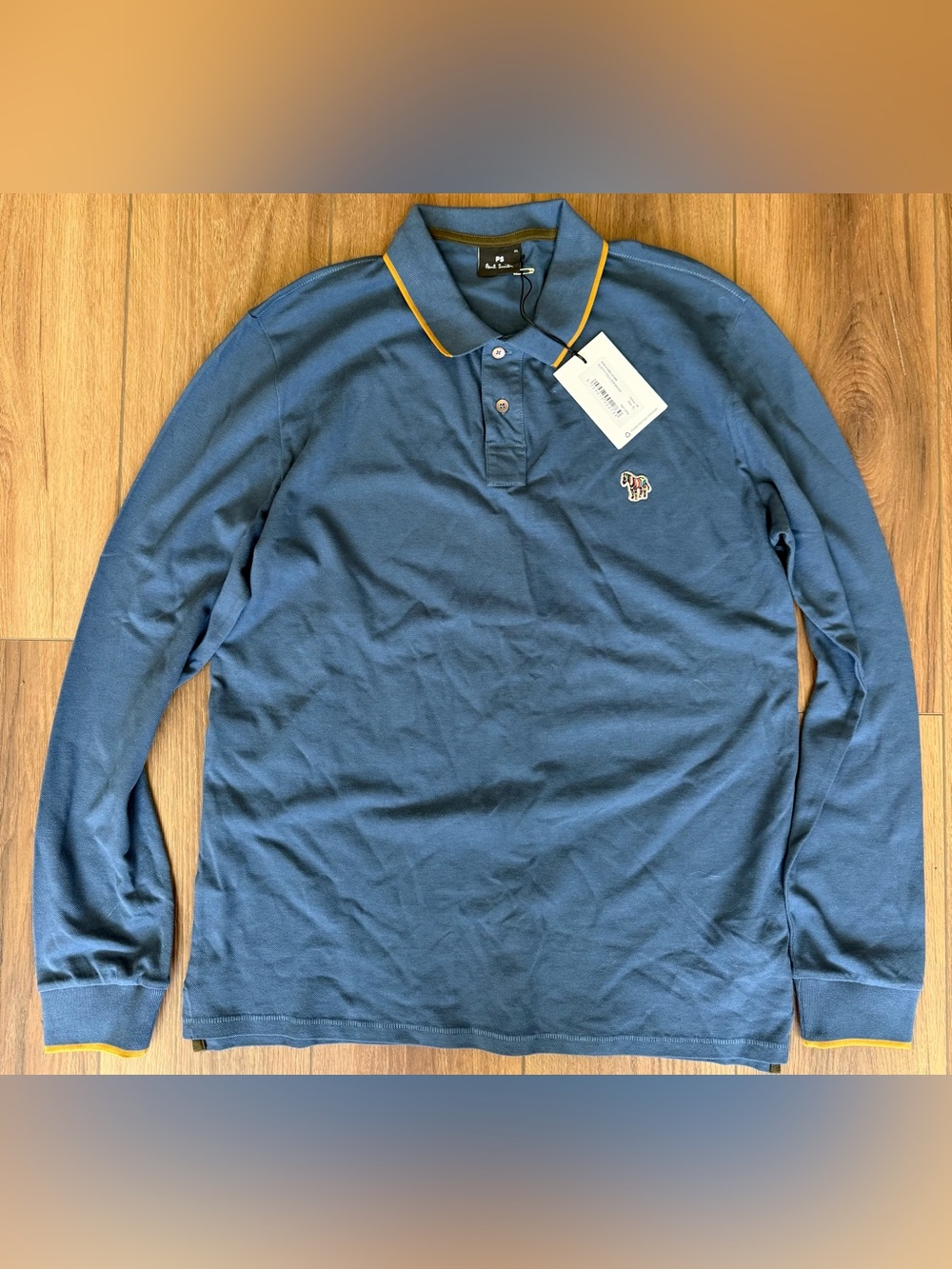 PAUL SMITH Zebra Polo Long Sleeve Mens Slim Fit Navy Blue Organic Cotton NWT XL